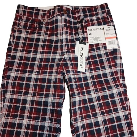 NEW WILLIAM‎ RAST High-Rise Plaid Skinny Jeans, Size 26, Red/White/Blue - Picture 7 of 15
